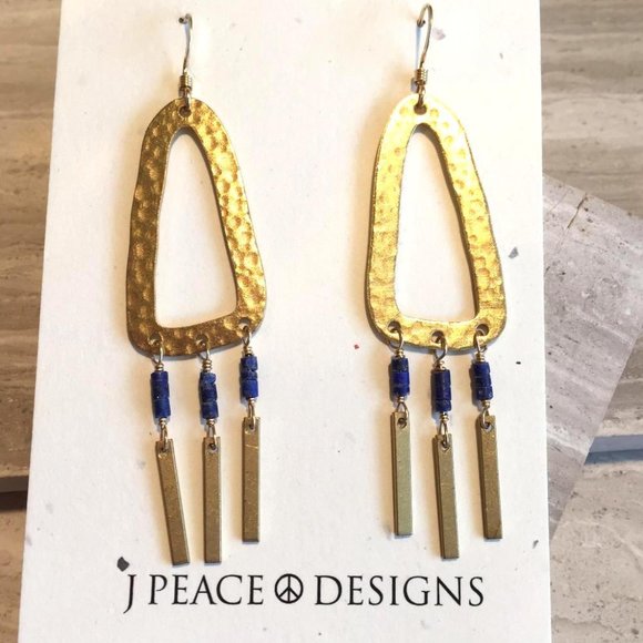 Hammered Hoop & Lapis Fringe Earrings - Picture 2 of 2